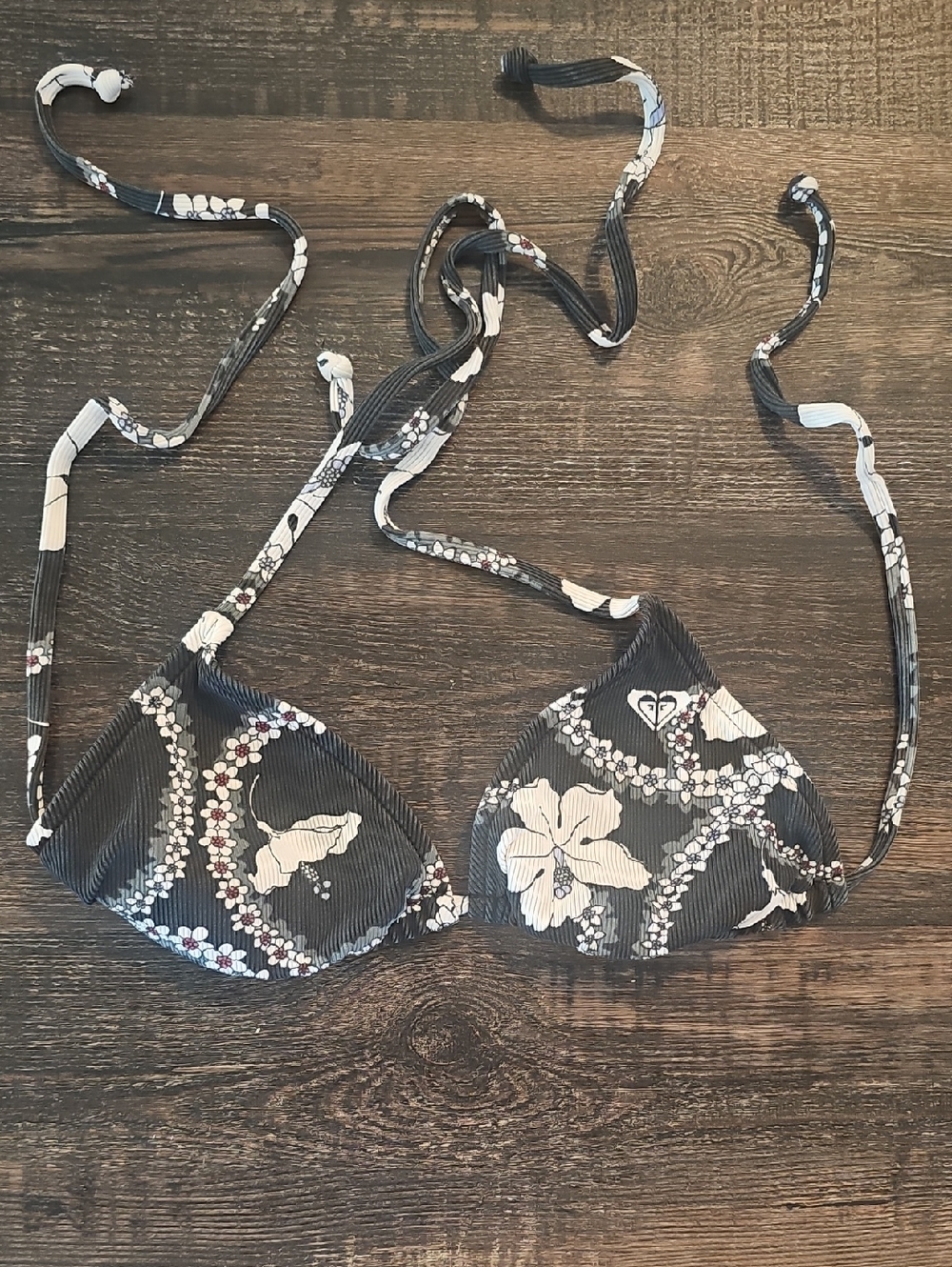 Roxy Womens Floral Black & White Bikini Top
